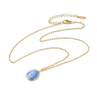 Natural Lapis Lazuli Oval Pendent Necklaces, 304 Stainless Steel Jewelry