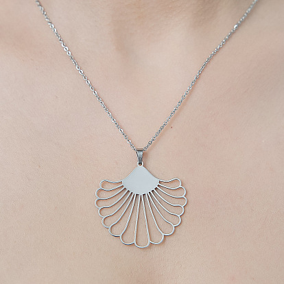 201 Stainless Steel Hollow Shell Pendant Necklace