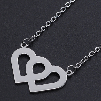 Tema del día de San Valentín, 201 de acero inoxidable collares pendientes, con cadenas por cable y broches pinza de langosta, corazón con el corazón
