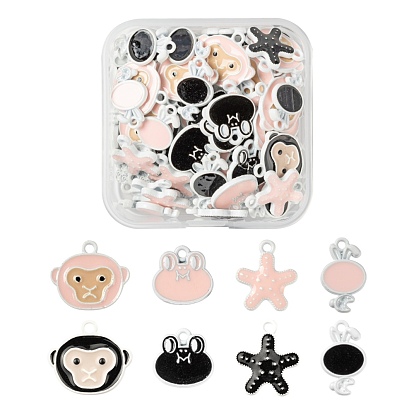 80Pcs 8 Style Spray Painted Alloy Enamel Pendants, Rabbit & Frog Shape & Monkey & Starfish Shape