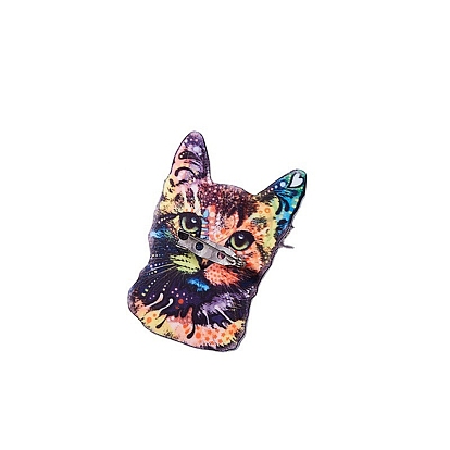 Acrylic Flower Print Cat Brooch, for Backpack Clothes