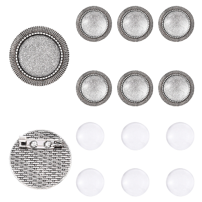 Наборы для изготовления плоских круглых брошей своими руками, В комплекте 5 шт. оправы для кабошонов из сплава для броши, 5 шт. Прозрачные стеклянные кабошоны