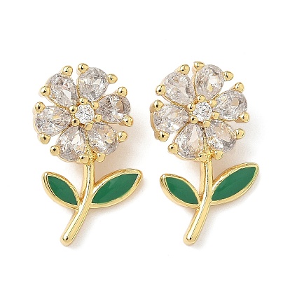 Латунные микро проложить кубического циркония подвески, цветок, с эмалью, без кадмия и без свинца, долговечный