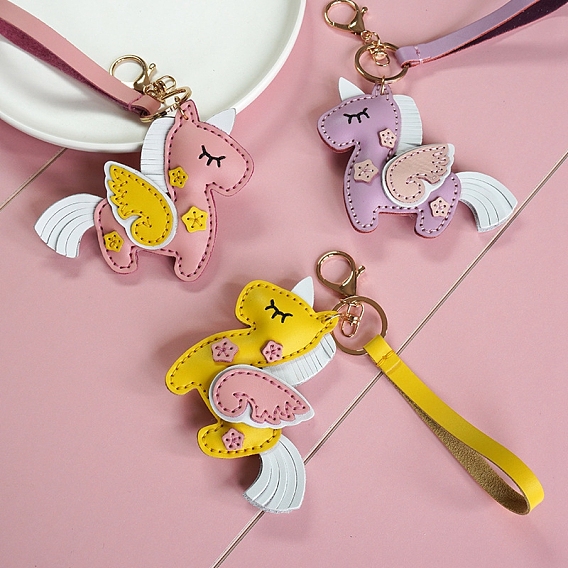 Наборы для изготовления кожаных подвесок в виде единорога своими руками, брелок для ключей