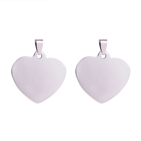 201 Stainless Steel Stamping Blank Tag Pendants, with Snap on Bails, One Side Polishing, Heart