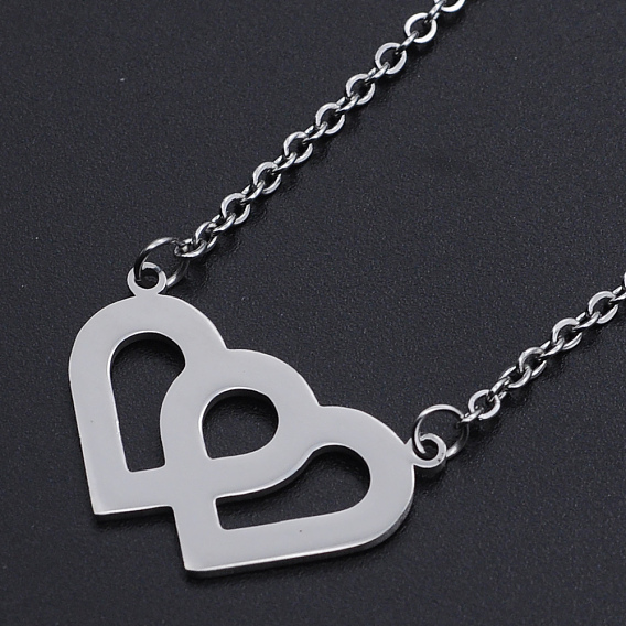 Valentine's Day Theme, 201 Stainless Steel Pendant Necklaces, with Cable Chains and Lobster Claw Clasps, Heart with Heart