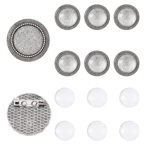 Наборы для изготовления плоских круглых брошей своими руками, В комплекте 5 шт. оправы для кабошонов из сплава для броши, 5 шт. Прозрачные стеклянные кабошоны