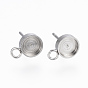 201 Stainless Steel Stud Earring Findings, with Loops and 304 Stainless Steel Pins, Flat Round