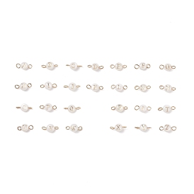26Pcs 26 Styles Natural Freshwater Shell Beads Connector Charms, with Golden Tone 304 Stainless Steel Double Loops, Flat Round with Letter A~Z