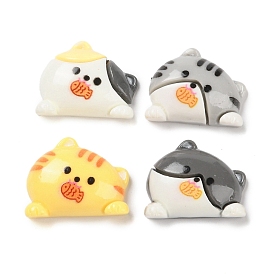 Cute Cat Eat Fish Opaque Resin Decoden Cabochons, Kitten, for Jewelry Making