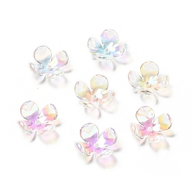 Transparent Acrylic Flower Bead Caps, AB Color, 4-Petal Flower