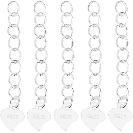 10 шт 925 серебряные цепочки-удлинители, концевые цепи с вкладками в форме сердца, с печатью 925