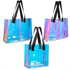3Pcs 3 Style Rectangle Transparent Laser Plastic Hand Bags, for Shopping, Travel and Cosmetics Storage