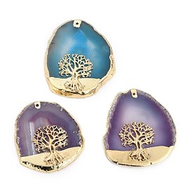 Естественно агат большие кулоны, с фурнитурой позолоченной латунной, окрашенная и подогревом, самородки и дерево