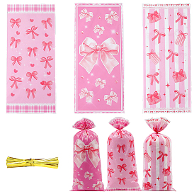 100 шт. целлофановые пакеты для хранения конфет из opp-пластика с бантом и принтом, прямоугольные, с проволочными стяжками