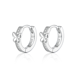 925 Sterling Silver Butterfly Hoop Earrings, with Cubic Zirconia, Silver