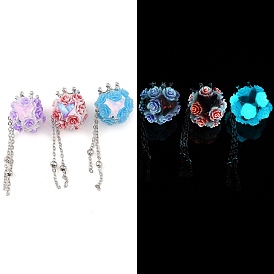 Handmade Luminous Polymer Clay Rhinestone Beads, with Glitter, Resin & Acrylic & Alloy Chain, Glow in the Dark, Rose with Crown & Fishtail