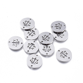 304 Stainless Steel Links Connectors, Flat Round with Balance Scale/Libra