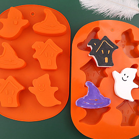 Halloween Theme Ghost/House/Witch Hat Cake Decoration Food Grade Silicone Molds, Fondant Molds, for Chocolate, Candy, UV Resin & Epoxy Resin Craft Making