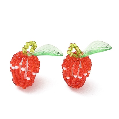 Pendentifs en perles de verre et acrylique, charmes de fraises