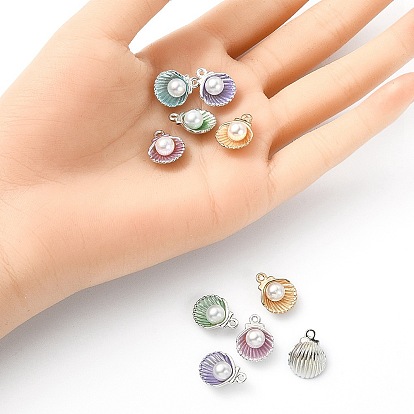 10Pcs 5 Colors Alloy Enamel Charms, with Plastic Bead, Cadmium Free & Lead Free, Shell