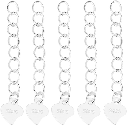 10 шт 925 серебряные цепочки-удлинители, концевые цепи с вкладками в форме сердца, с печатью 925