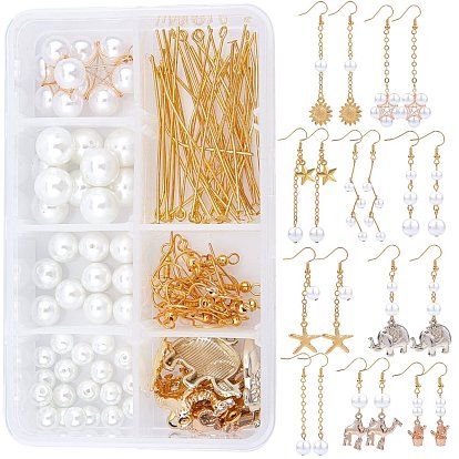 DIY Glass Pearl Beads Earring Making Kits, Include Alloy Pendants, Brass Earring Hooks & Findings, Mixed Shapes