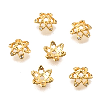 Колпачки для бусин из прозрачного кубического циркония из латуни, цветок, без кадмия и без свинца, стойки покрытие, долговечный