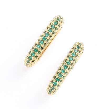 Brass Micro Pave Cubic Zirconia Cuff Earrings, Long-Lasting Plated, Rectangle