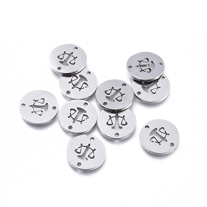 304 Stainless Steel Links Connectors, Flat Round with Balance Scale/Libra