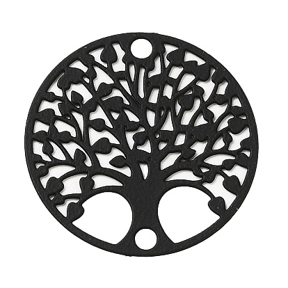 Spray Painted 430 Stainless Steel Connector Charms, Flat Round with Tree of Life Link