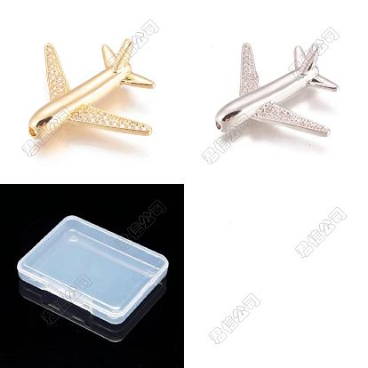 8Pcs 2 Colors Brass Micro Pave Cubic Zirconia Airliner Beads, Long-Lasting Plated, Lead Free & Cadmium Free & Nickel Free, Passenger Airplane, Clear