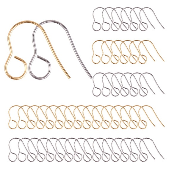 100Pcs 2 Colors 316 Surgical Stainless Steel Earring Hooks, Ear Wire, with Horizontal Loops