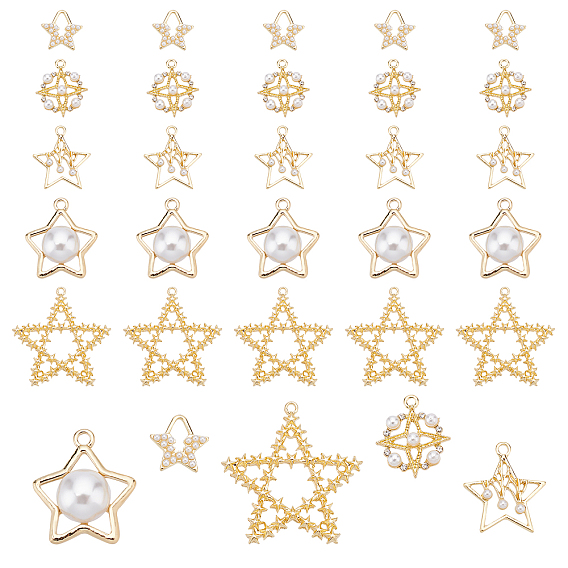 40 шт 5 подвески из сплава, с абс пластмассовой имитационной жемчужиной, звезда, белые