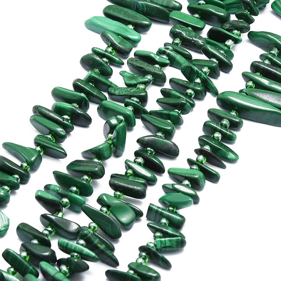 Perles synthétiques malachite brins, puce