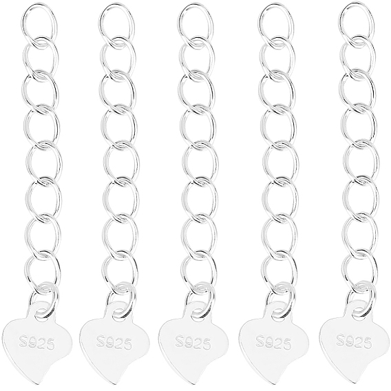 10 шт 925 серебряные цепочки-удлинители, концевые цепи с вкладками в форме сердца, с печатью 925