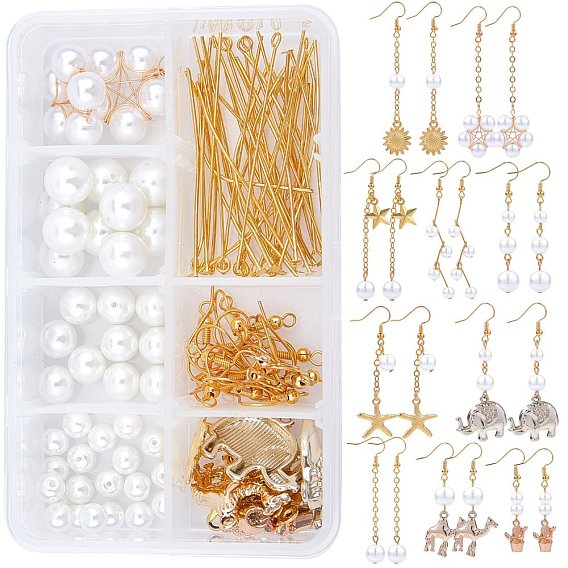 DIY Glass Pearl Beads Earring Making Kits, Include Alloy Pendants, Brass Earring Hooks & Findings, Mixed Shapes