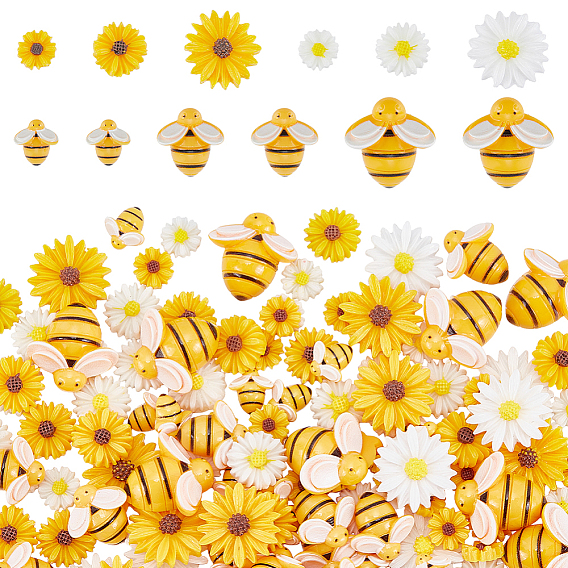 135 шт 9 стили кабошоны из непрозрачной смолы, подсолнух и пчелы