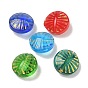 Baking Paint Transparent Glass Beads, Golden Metal Enlaced, Flat Round
