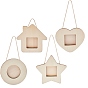 Wood Pendants, Photo Frame Theme, Mixed Dyed and Undyed, Mixed Shapes