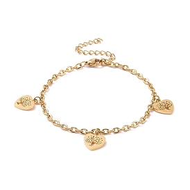 304 Stainless Steel Heart with Tree of Life Charm Bracelet with Cable Chains for Women