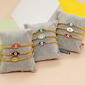 Nine-Color Evil Eye Beaded Bracelet with Mascara and Gold Pearls - Spring Jewelry Collection