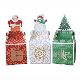 Square Paper Bakery Bakery Boxes with Clear Window, Christmas Theme Gift Box, for Mini Cake, Cupcake, Cookie Packing
