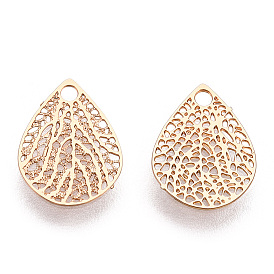 Rack Plating Brass Filigree Charms, Etched Metal Embellishments, Long-Lasting Plated, Leaf Charms