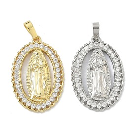 Латунные микропаве прозрачные подвески с фианитом, овал с подвесками Девы Марии, без кадмия и без свинца, долговечный, стойки покрытие