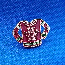 Merry Christmas Holiday Brooch Red Sweater Metal Enamel Badge Fashion Lapel Dirty Animal Pin