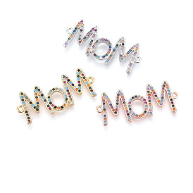 Mother's Day Theme, Brass Micro Pave Cubic Zirconia Links, Mom