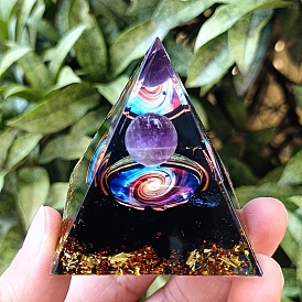 Orgonite Pyramid Resin Energy Generators, Reiki Natural Amethyst & Black Obsidian
Chips Inside for Home Office Desk Decoration