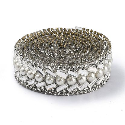 Strass de correctif, avec bordure en perles d'imitation acrylique et strass, ruban de strass pour garniture de couture en verre cristal, accessoires de costumes