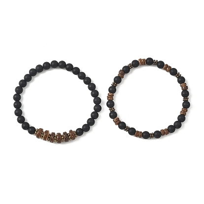 2 шт. 2 стили браслеты из кокоса и натурального черного агата для женщин